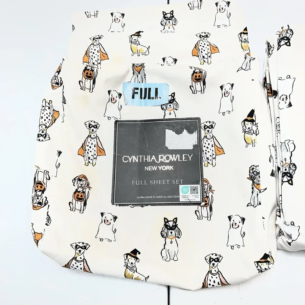 Cynthia Rowley Full Sheet Set Halloween Dogs Puppy Trick Or Treet Print 4 PC